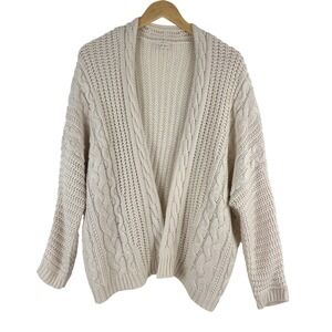 LA Hearts Cream Chunky Cable Knit Open Front Cardigan Sweater OS Fisherman Boho